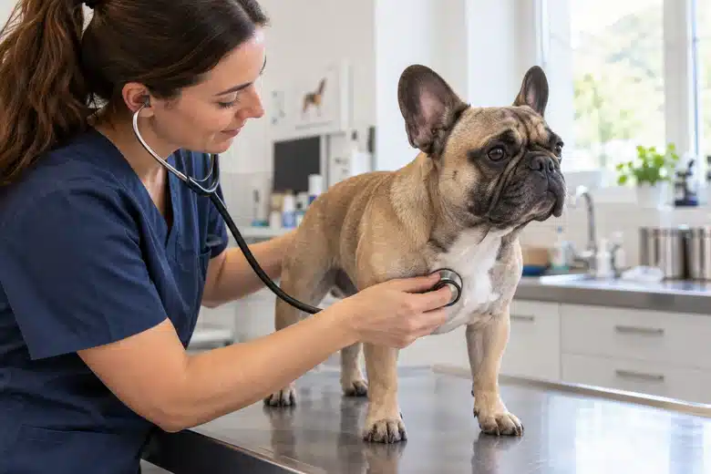 French bulldog at a calm veterinary physical examination