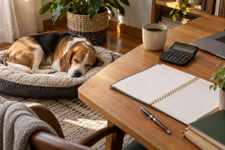 A home budget calendar keeps monthly installments distinct from the full annual commitment