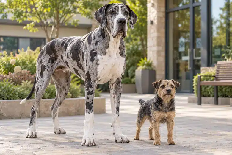 Great Dane and small terrier shown together, without a price order