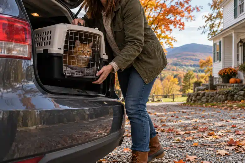 Preparing a secure carrier for the trip to veterinary care