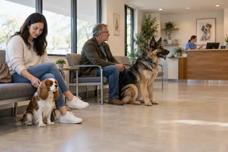 Different dogs in a clinic reinforce why each comparison must retain one consistent pet profile